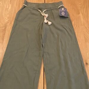 Democracy Linen Blend Pants Size M Wide Leg Drawstring Fringe Pockets NWT